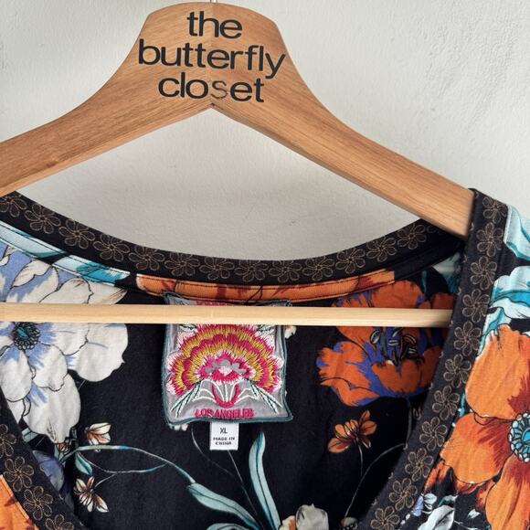 Johnny Was Golden Spring Favorite Long Sleeve V-Neck Swing Tee Dark Floral XL - Picture 3 of 4